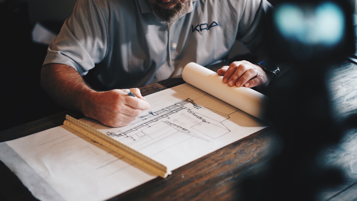 Person reviewing project documents with a pen